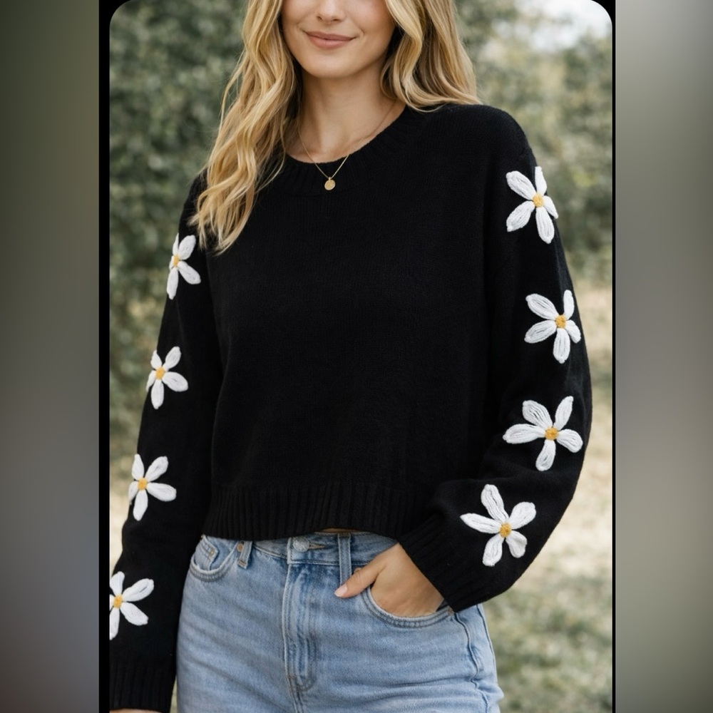 Romantic Fem Daisy Cute Cozy Cropped Sweater